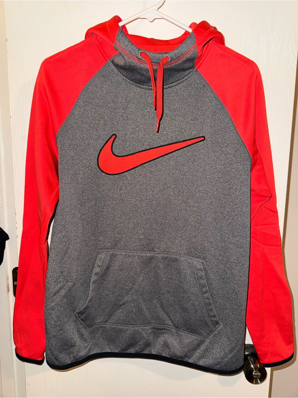 Nike Gray and Red Raglan Pullover Hoodie